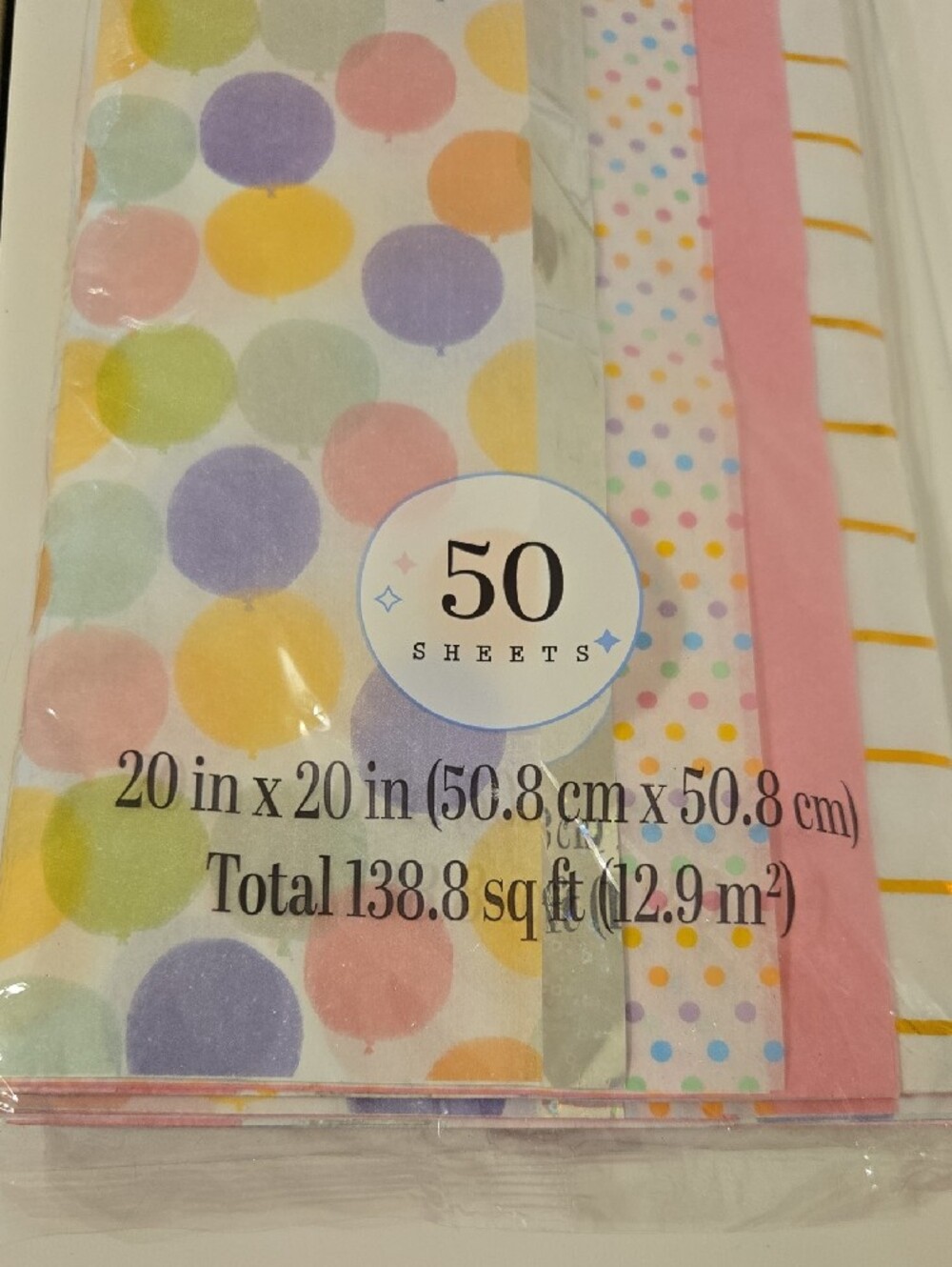 Pastel Tissue Paper - Multicolor Polka & Stripe Pack 50 Sheets Nwt - Picture 3 of 3